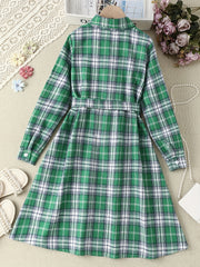 Plaid Shirt Dress Long Sleeve Button Down Girls School Dresses