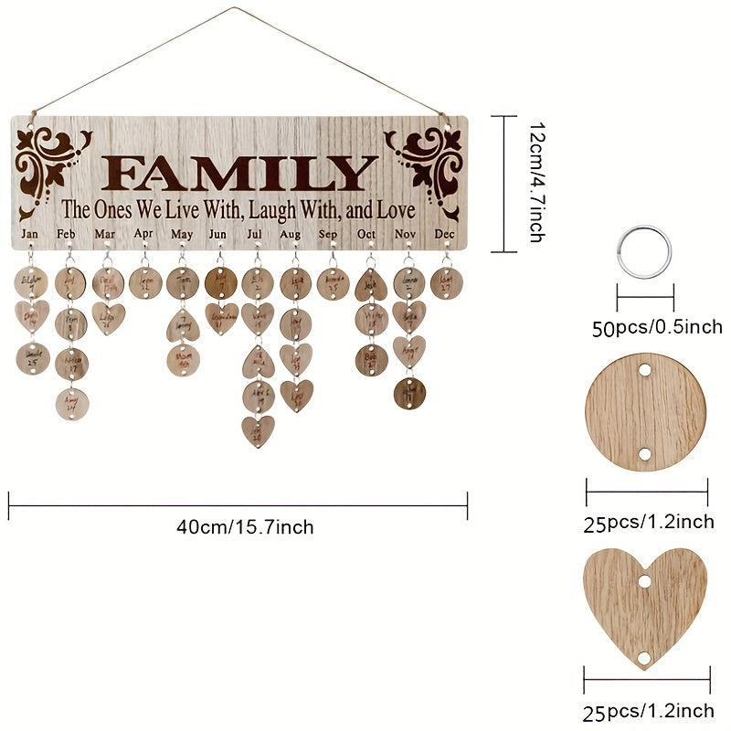 Wooden Family Birthday Calendar Wall Hanging Reminder with Labels
