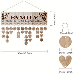 Wooden Family Birthday Calendar Wall Hanging Reminder with Labels
