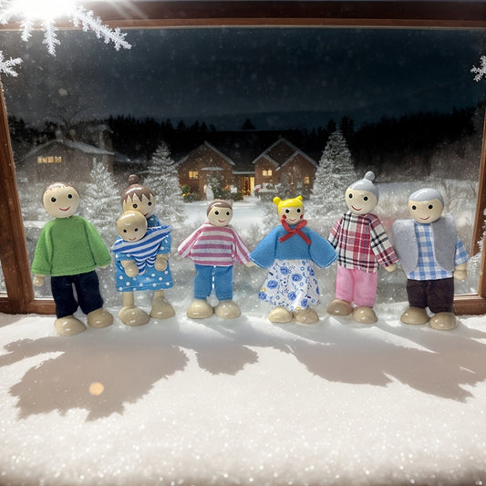 Wooden Articulated Family Portrait Doll Set Various Figures Christmas Decor