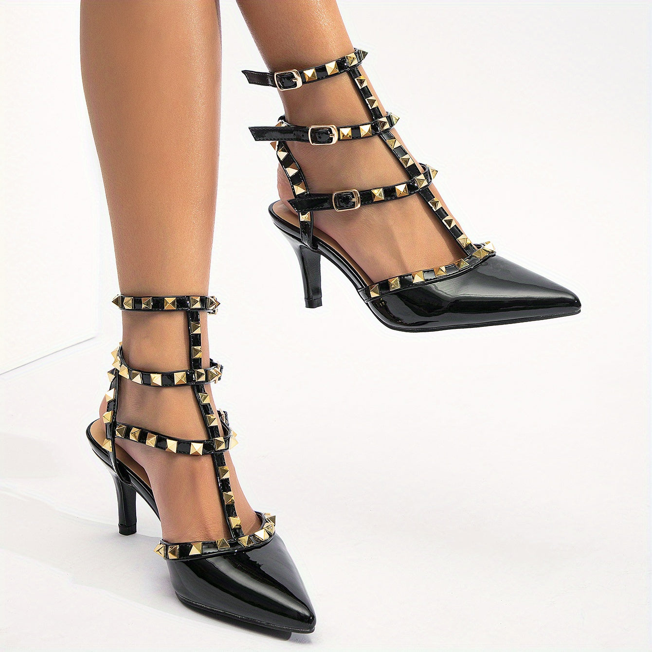 Women's Rivet Stiletto Heel Sandas Sexy Pointed Toe Slingback High Heels