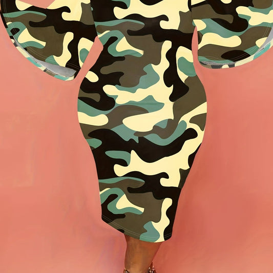  Camo Butterfly Sleeve Bodycon Dress