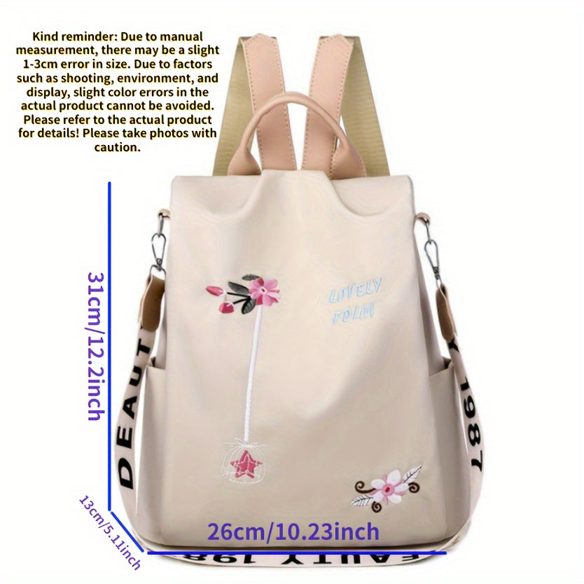 Large Capacity Flower Embroidery Nylon Backpack