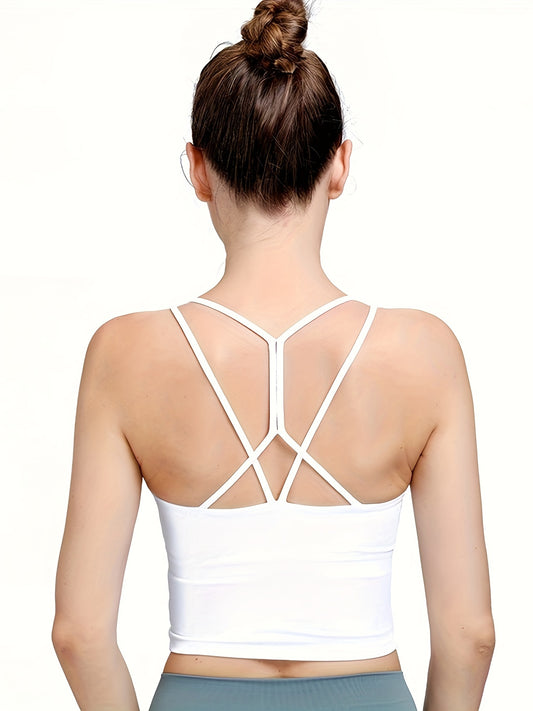 Criss Cross Back Sports Bra Chest Pad Workout Tank Top