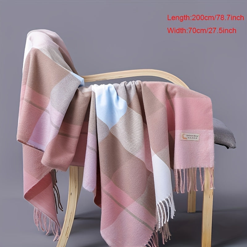 Plaid Tassel Scarf Classic Block Warm Shawl Windproof Couple Headwrap