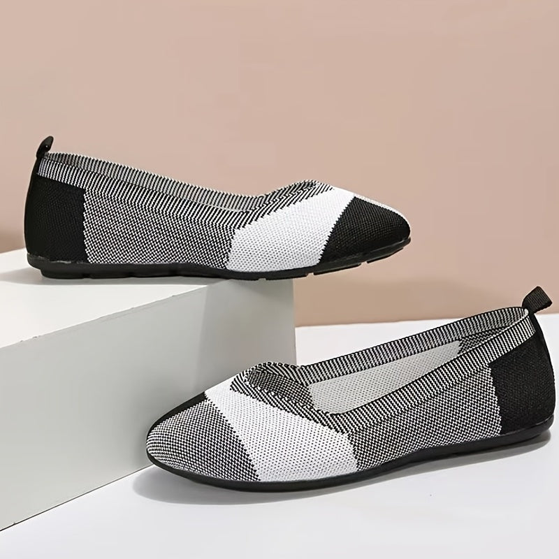 Colorblock Knit Ballet Flats Soft Sole Walking Shoes