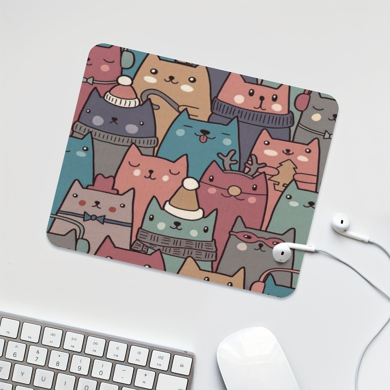 Cartoon Cat Heads Mouse Pad Non Slip Rubber Base Waterproof Mouse Mat