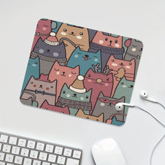 Cartoon Cat Heads Mouse Pad Non Slip Rubber Base Waterproof Mouse Mat