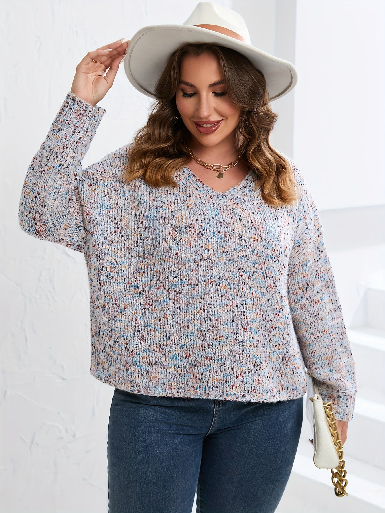  Lantern Sleeve Boat Neck Sweater Women's Plus Casual Pullover