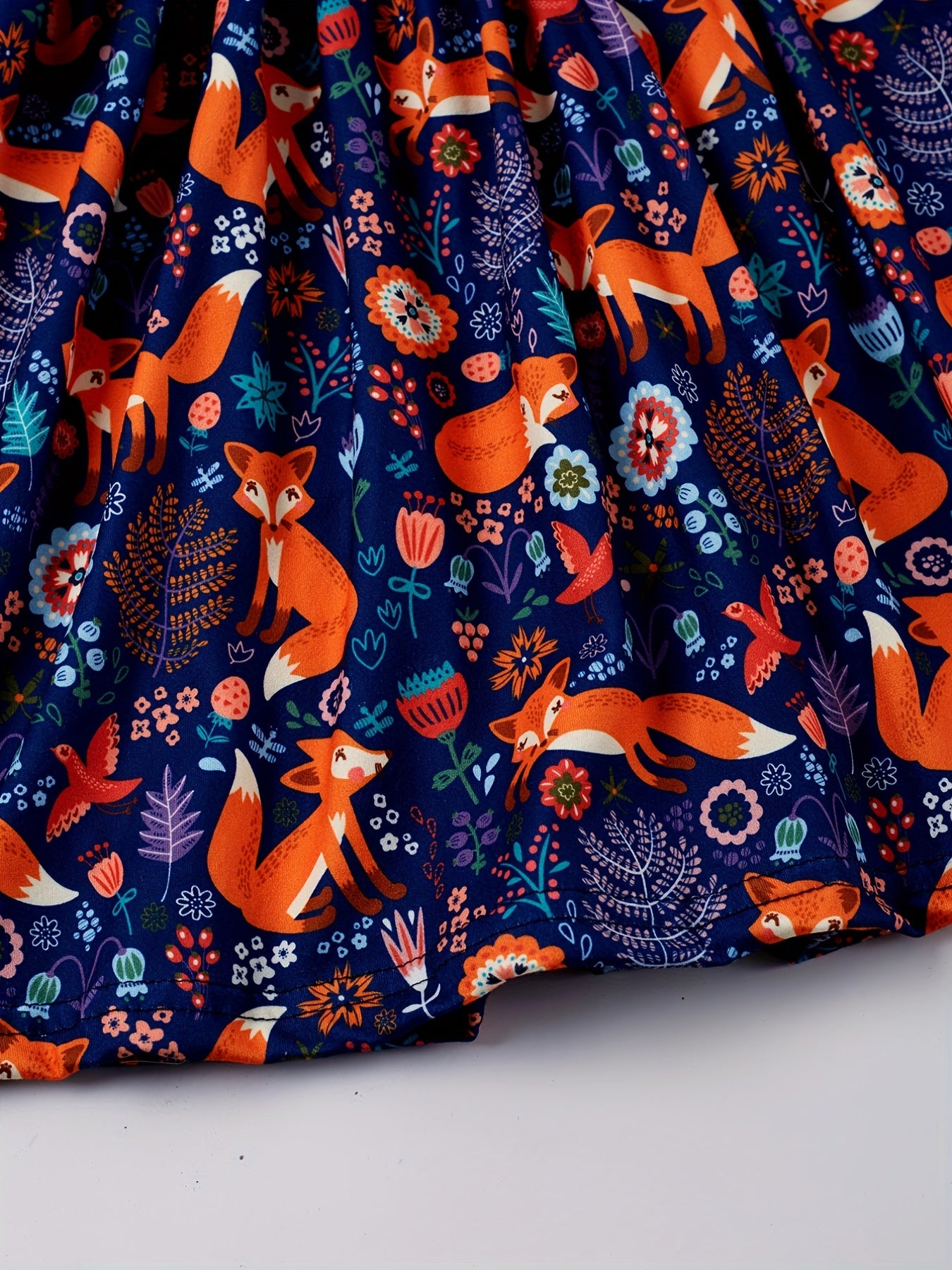 Toddler Girls Long Sleeve Cartoon Fox Stretch Dress