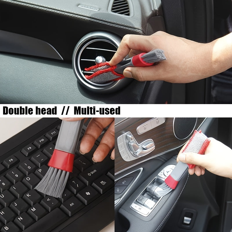 Double Head Brush Car Air Vent Brush Conditioner Grille Duster Wipe Auto Det