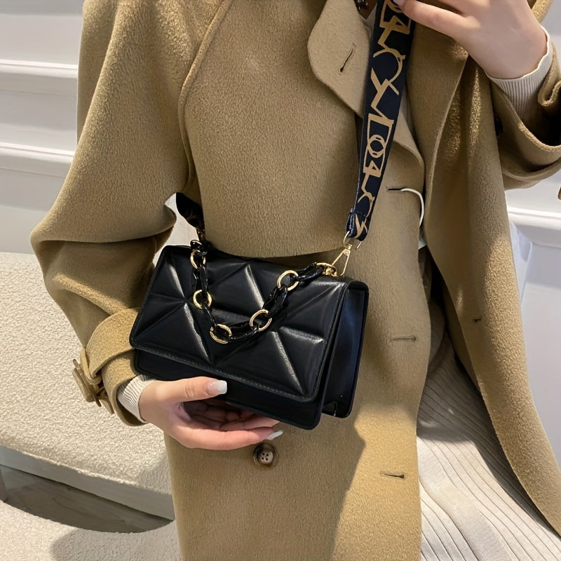 Embossed Pattern Flap Bag Square Shoulder Crossbody Bag