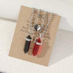 2pcs Couple Natural Stone Crystal Pendant Magnet Necklace Set Gift