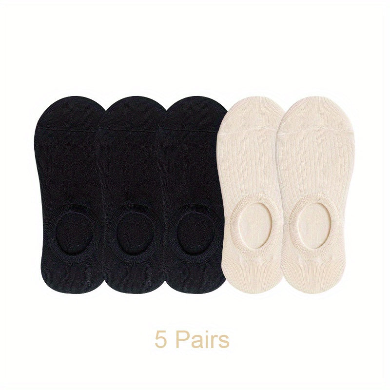 5 Pairs Invisible Non-slip Boat Socks Lightweight & Breathable Women's Stockings