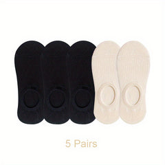 5 Pairs Invisible Non-slip Boat Socks Lightweight & Breathable Women's Stockings