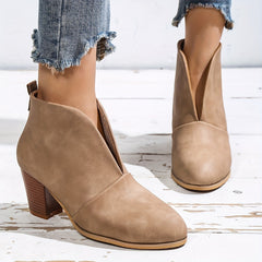 Women's Block Heel Short Boots Slip-On Comfortable Closed Toe Shoes