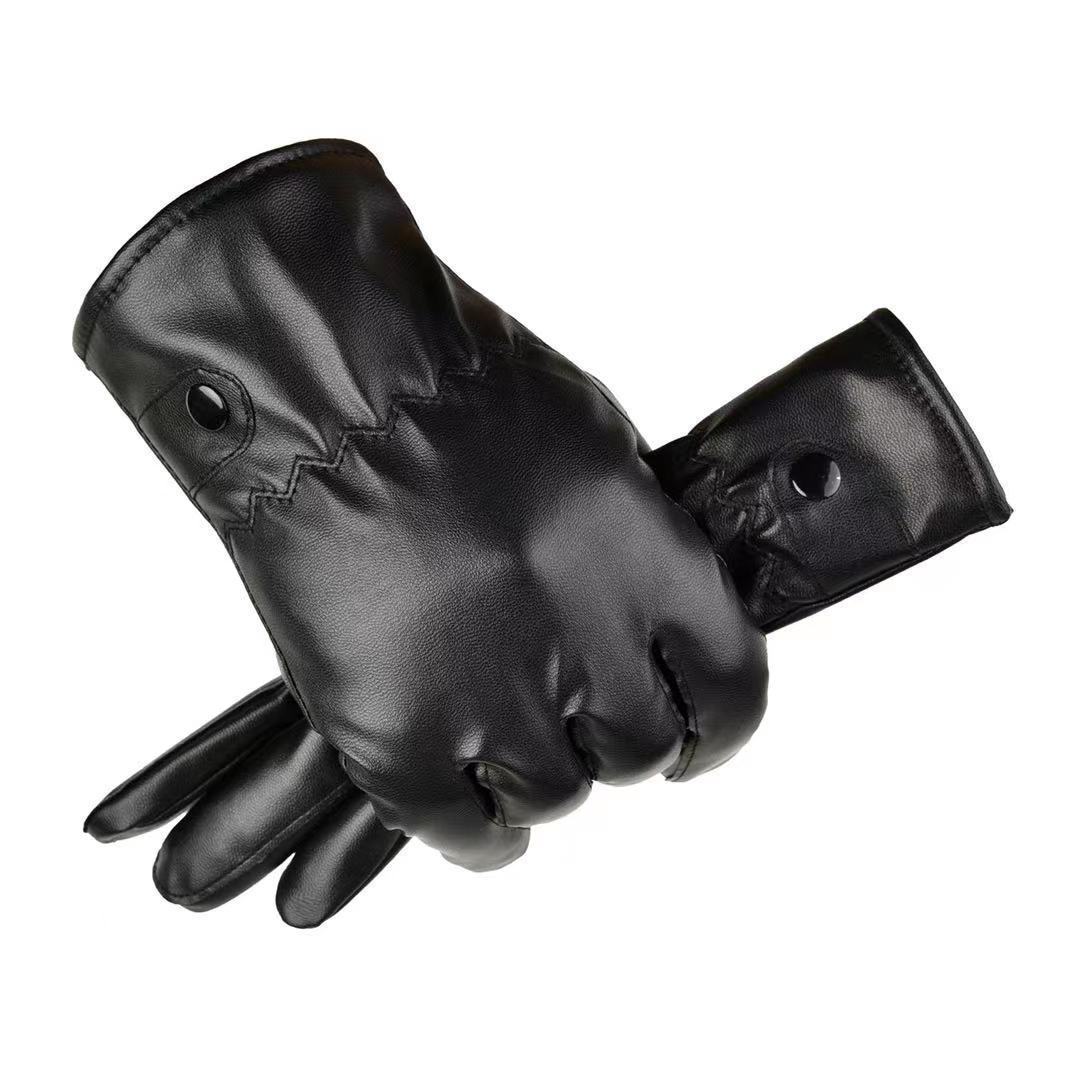 Men's Casual PU Leather Winter Cycling Plus Velvet Thickened Outdoor Windproof