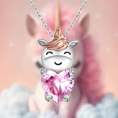 Pink Unicorn Necklace Birthday Gift for Princess Granddaughter