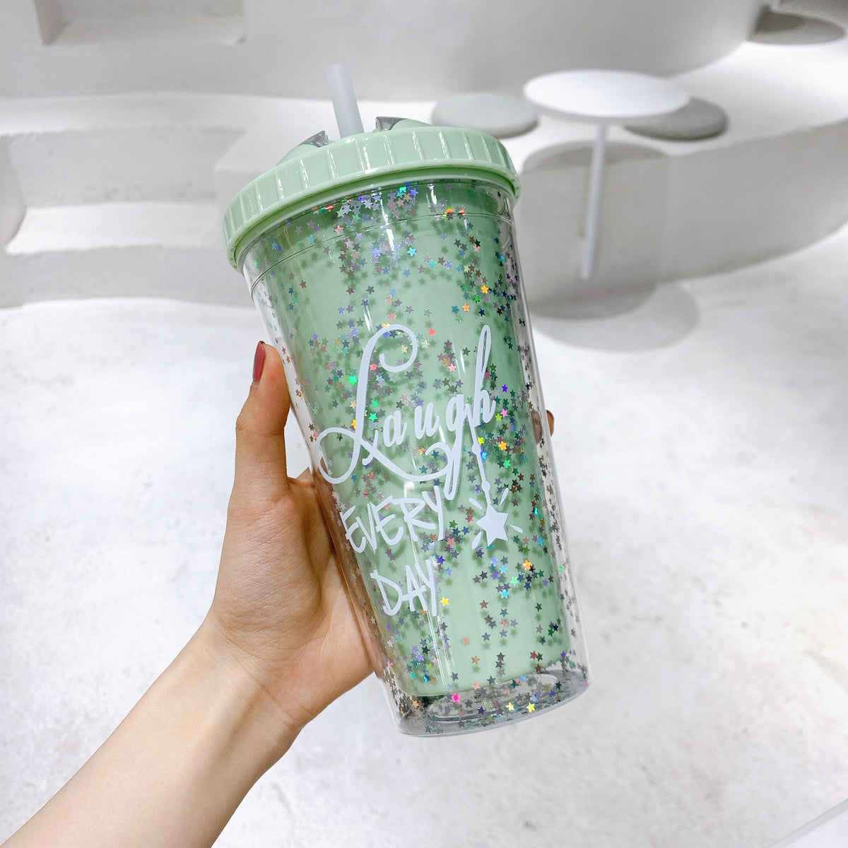 Sequined Straw Cup Portable Plastic Cup