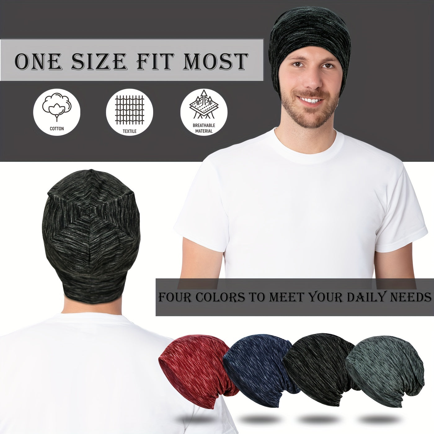 Striped Cotton Pullover Hat Soft Unisex Beanie Hat