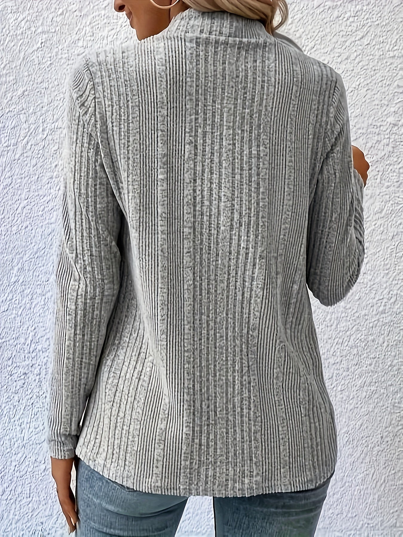  Solid Ribbed Long Sleeve Open Front Cardigan