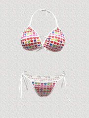  Heart Print Halter Bra & Panty Set