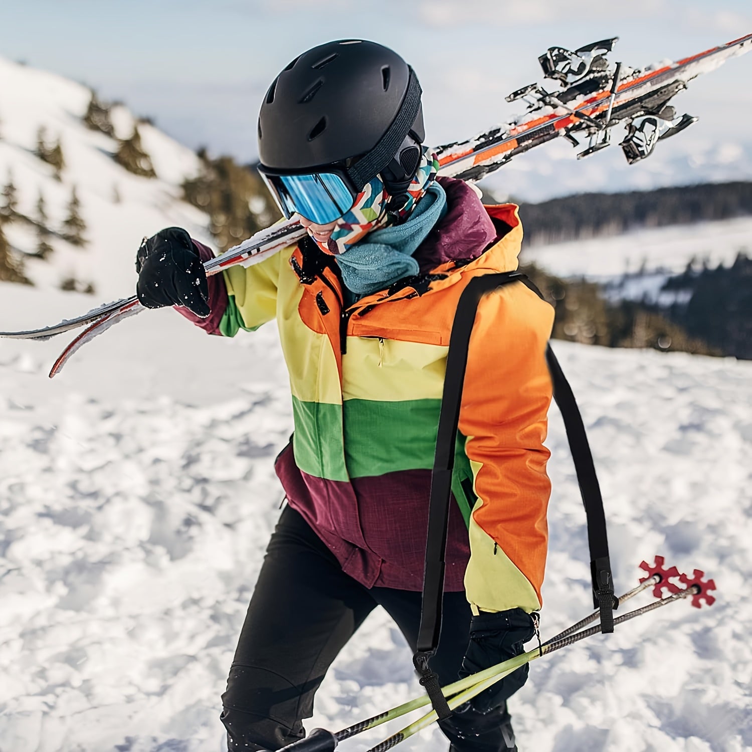 Portable Ski Sled Straps Pole Carrier Adjustable Shoulder Straps