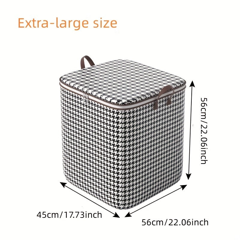 Large Capacity Houndstooth Storage Box Lightweight Zipper Organizer