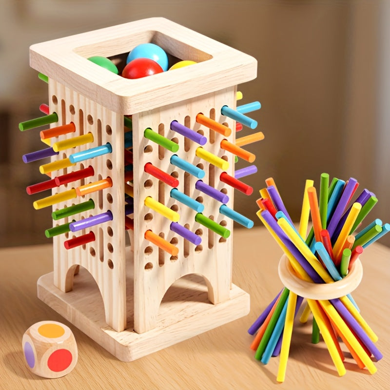 Wooden Stick Game Set with Sticks, Rings, Dice, Balls - Puz
