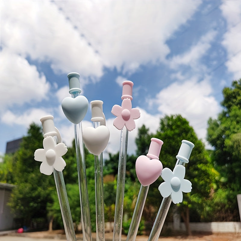 Silicone Love Flower Straw Cap, Reusable Dustproof Cover for Straw