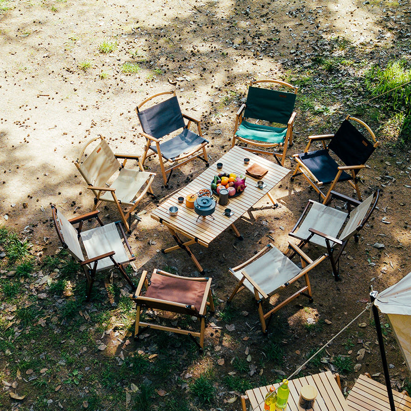 Foldable Outdoor Camping Chair with Wooden Frame