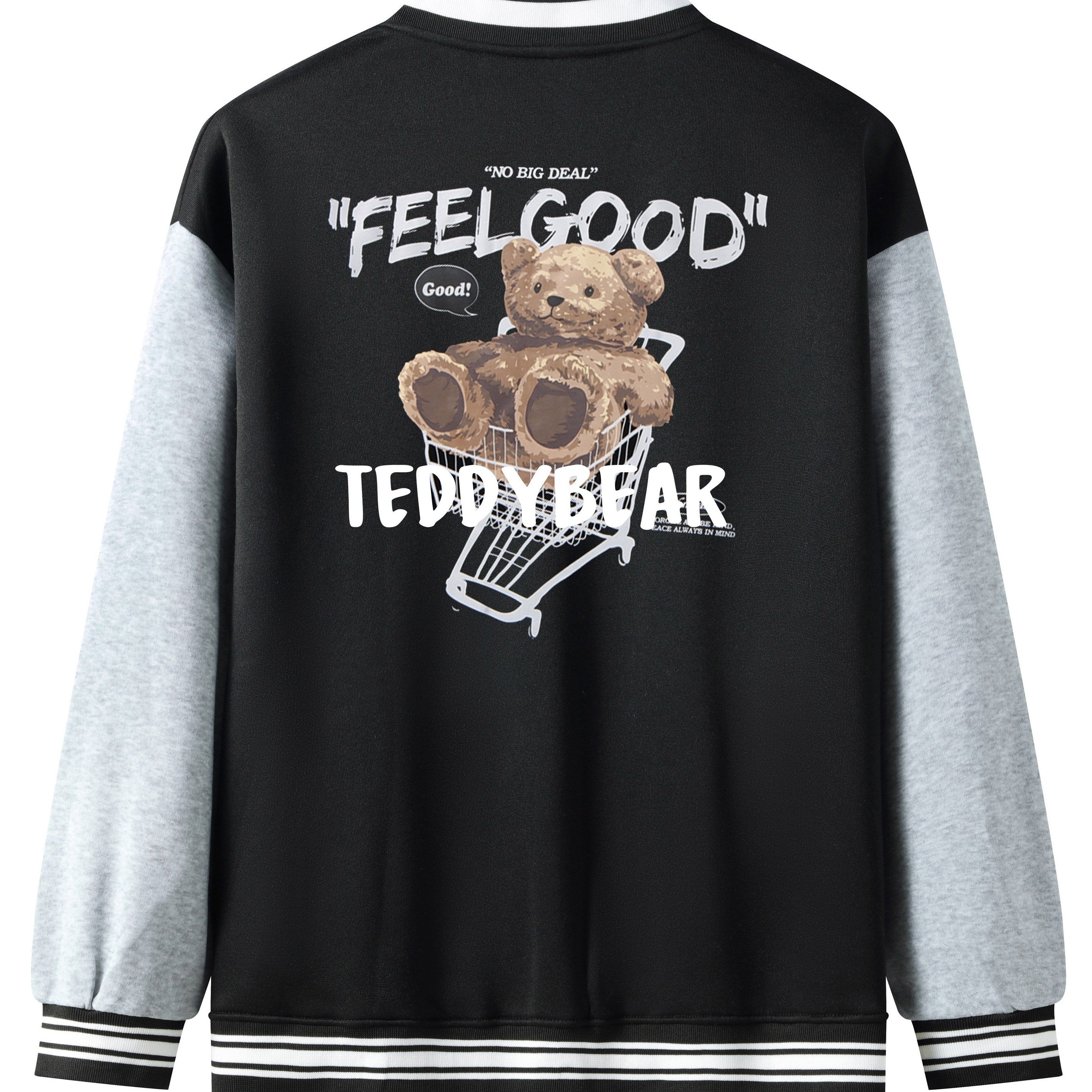 Men's Teddy Bear Print Baseball Jacket