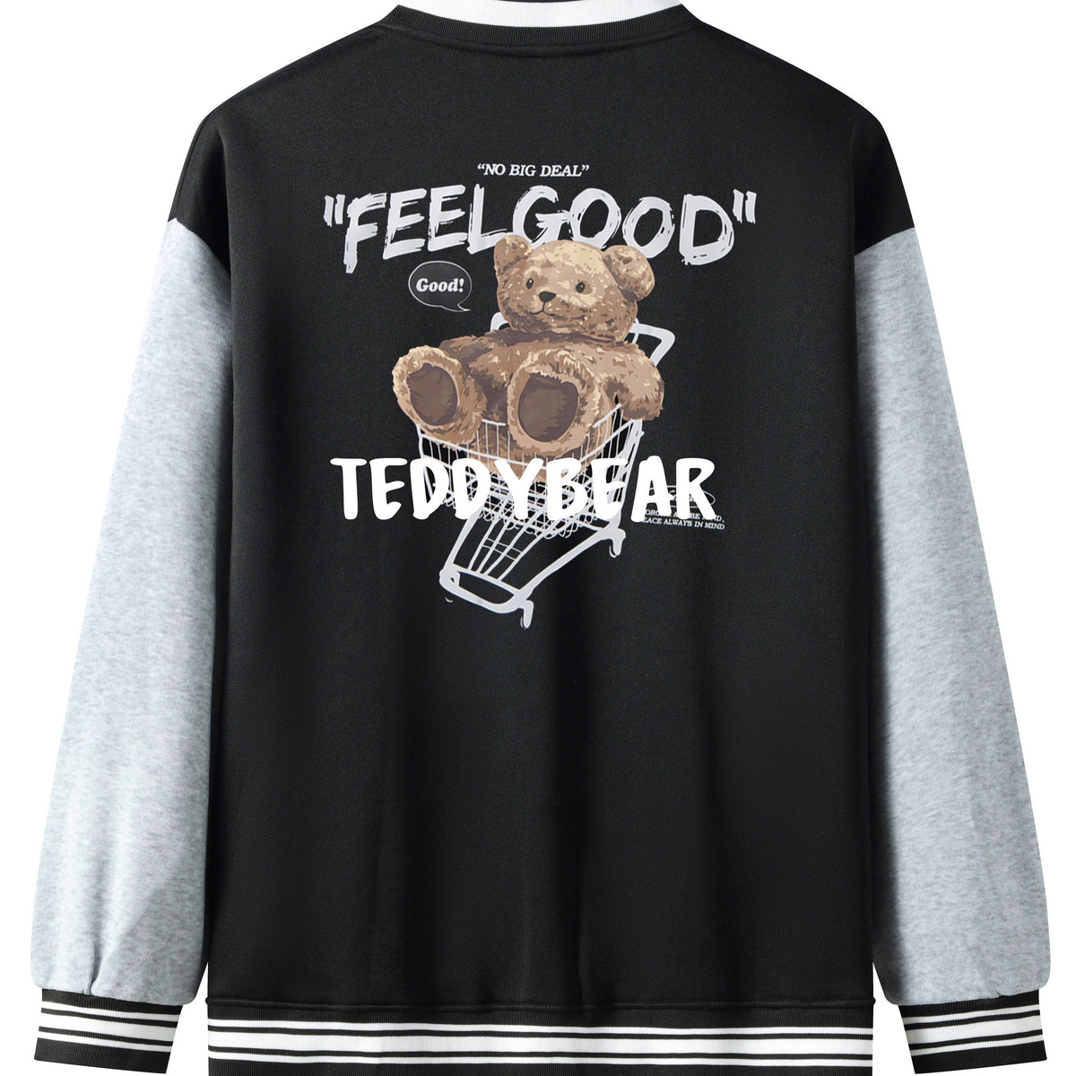 Men's Teddy Bear Print Baseball Jacket