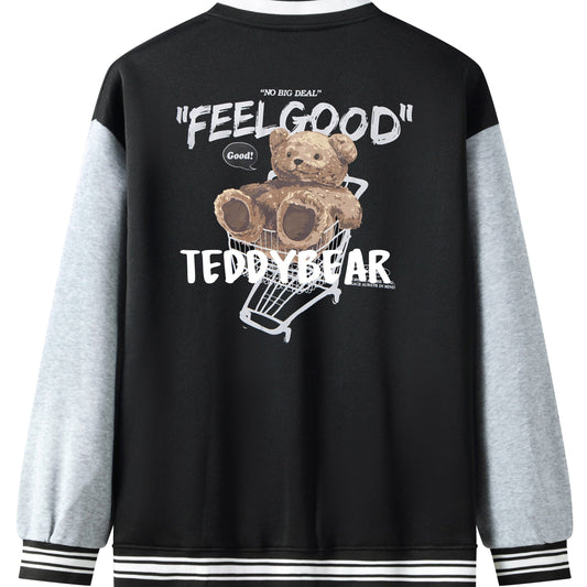 Men's Teddy Bear Print Baseball Jacket