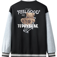 Men's Teddy Bear Print Baseball Jacket