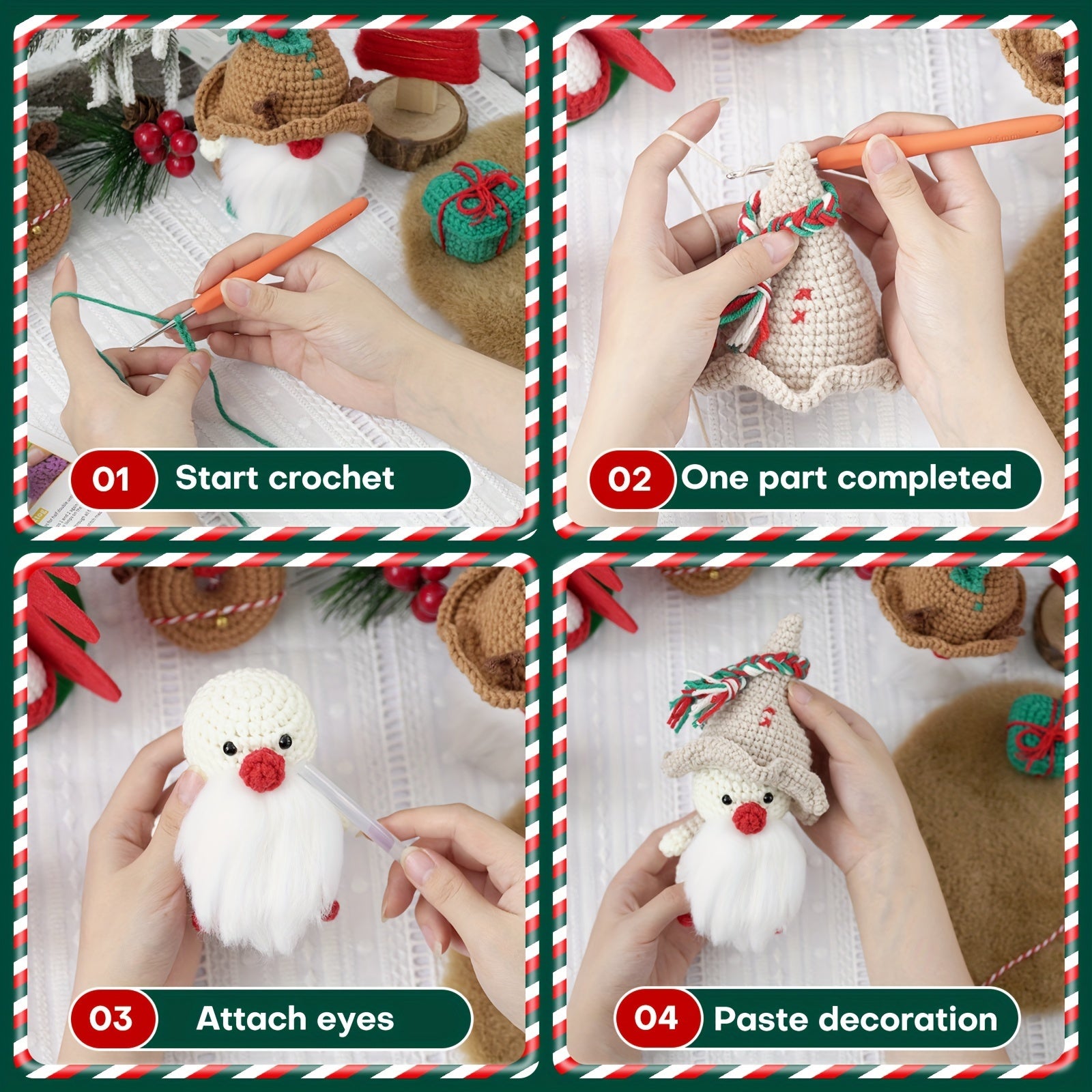 Christmas Gnome Crochet Material Bag Doll Woven DIY Ornament Kit