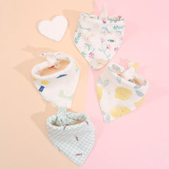4pcs Baby Muslin Bibs Cotton Print Burp Cloths For Boys Girls
