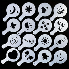 16pcs Cappuccino Shape Coffee Stencils Mesh Shaker Sugar Shaker With Lid