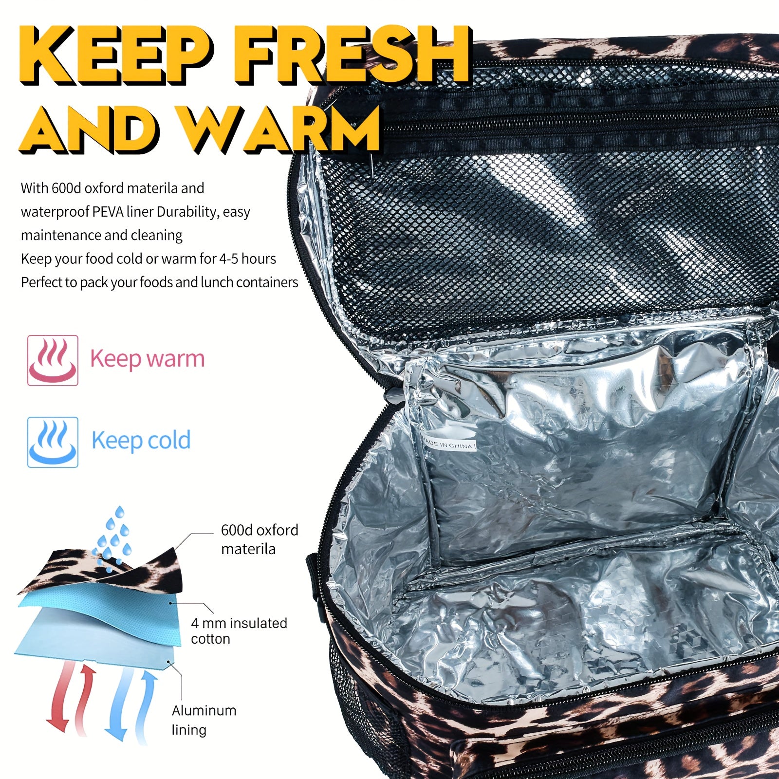 Leopard Print Lunch Bag for Women Insulated with Ice Pack