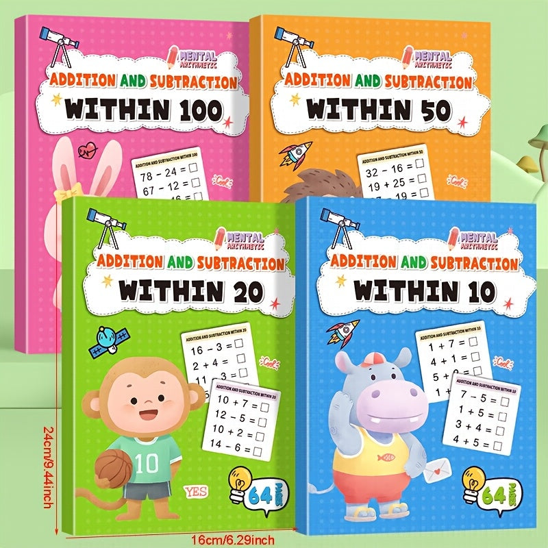 4pcs Math Workbooks Kids 6 10 Daily Practice Colorful Exercises Improve Skills
