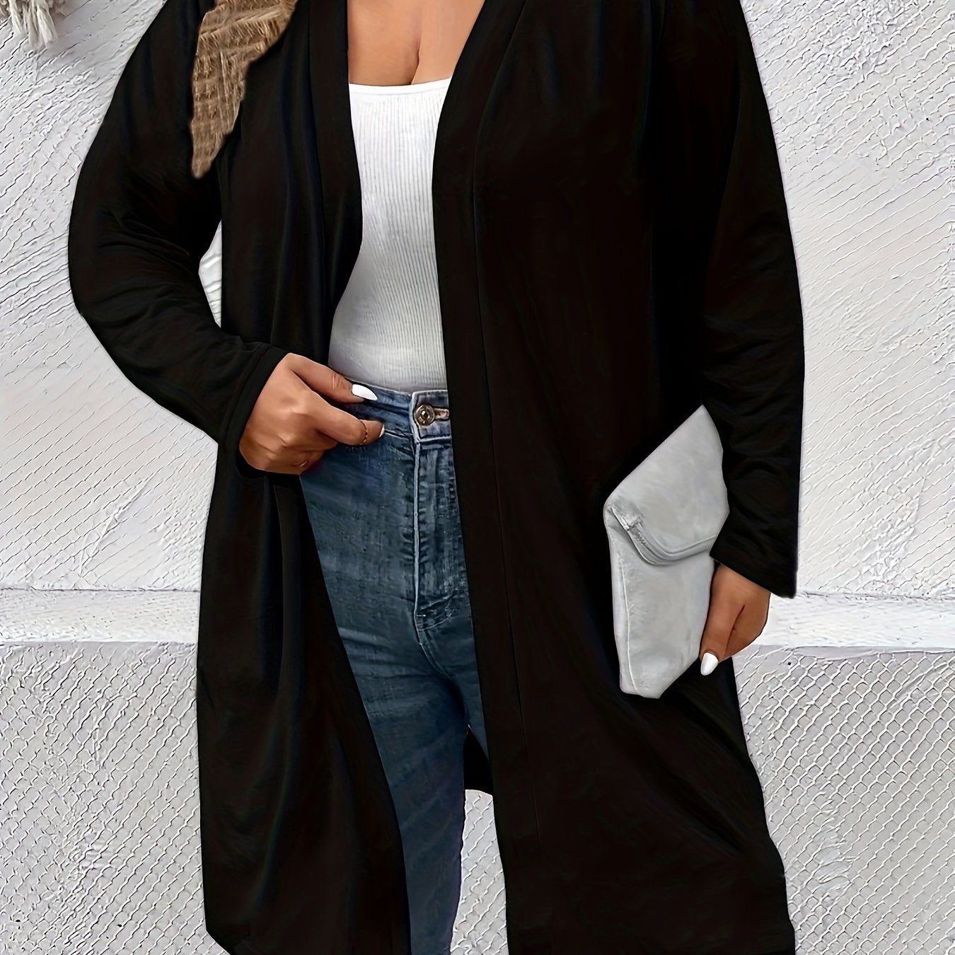  Solid Long Sleeve Open Front Cardigan