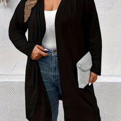  Solid Long Sleeve Open Front Cardigan