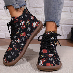 Christmas Lace-up Front Ankle Boots for Women