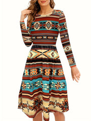  Colorblock Geometric Print Boho Dress