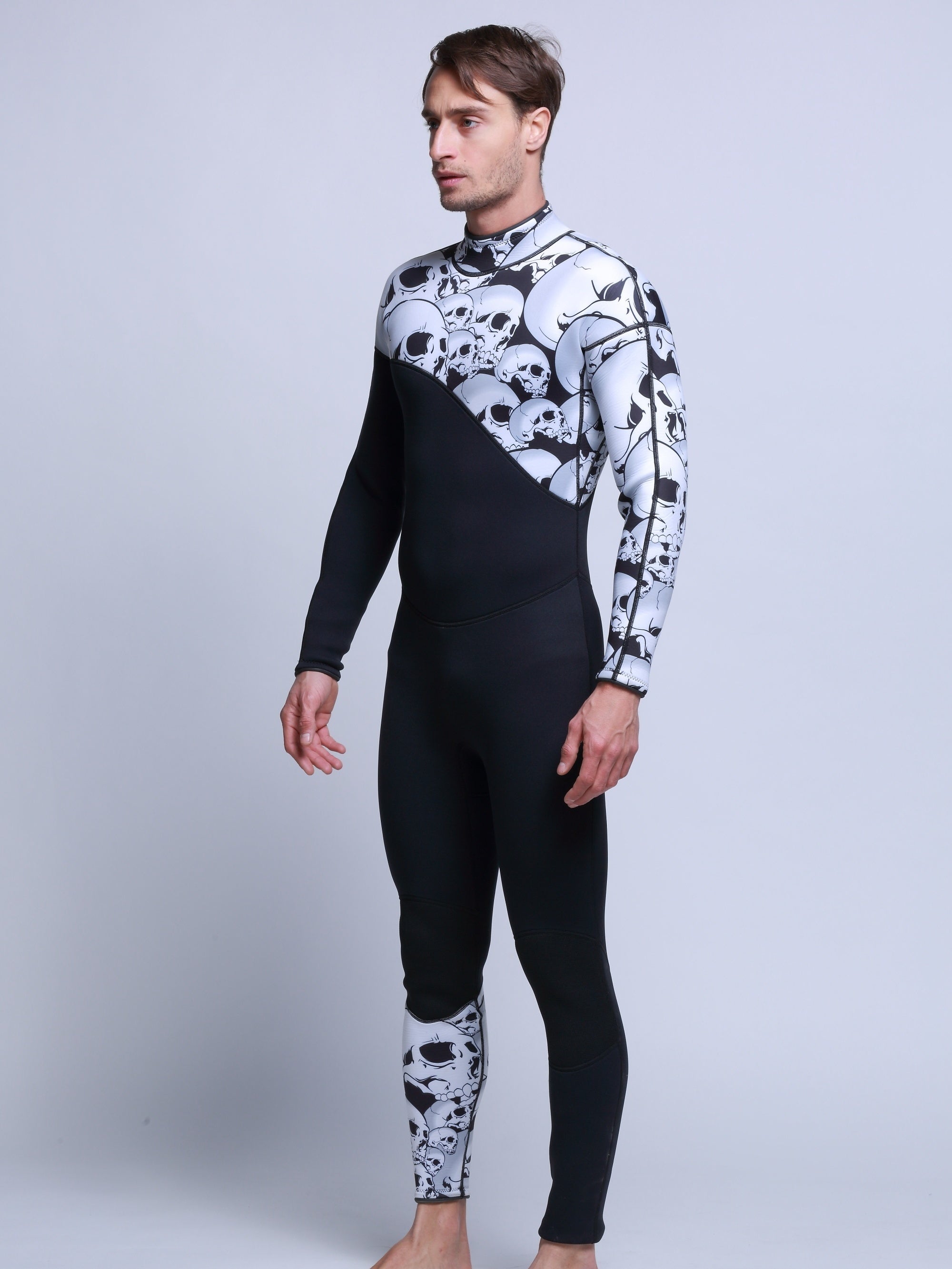 Men's Skull Print 3mm Neoprene Diving Suit Warm Anti Jellyfish Wetsuit