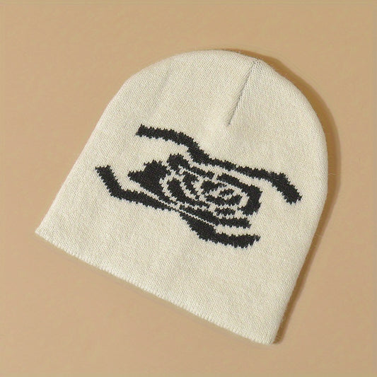 Y2K Flower Beanie Knitted Hat Street Style Warm Cap