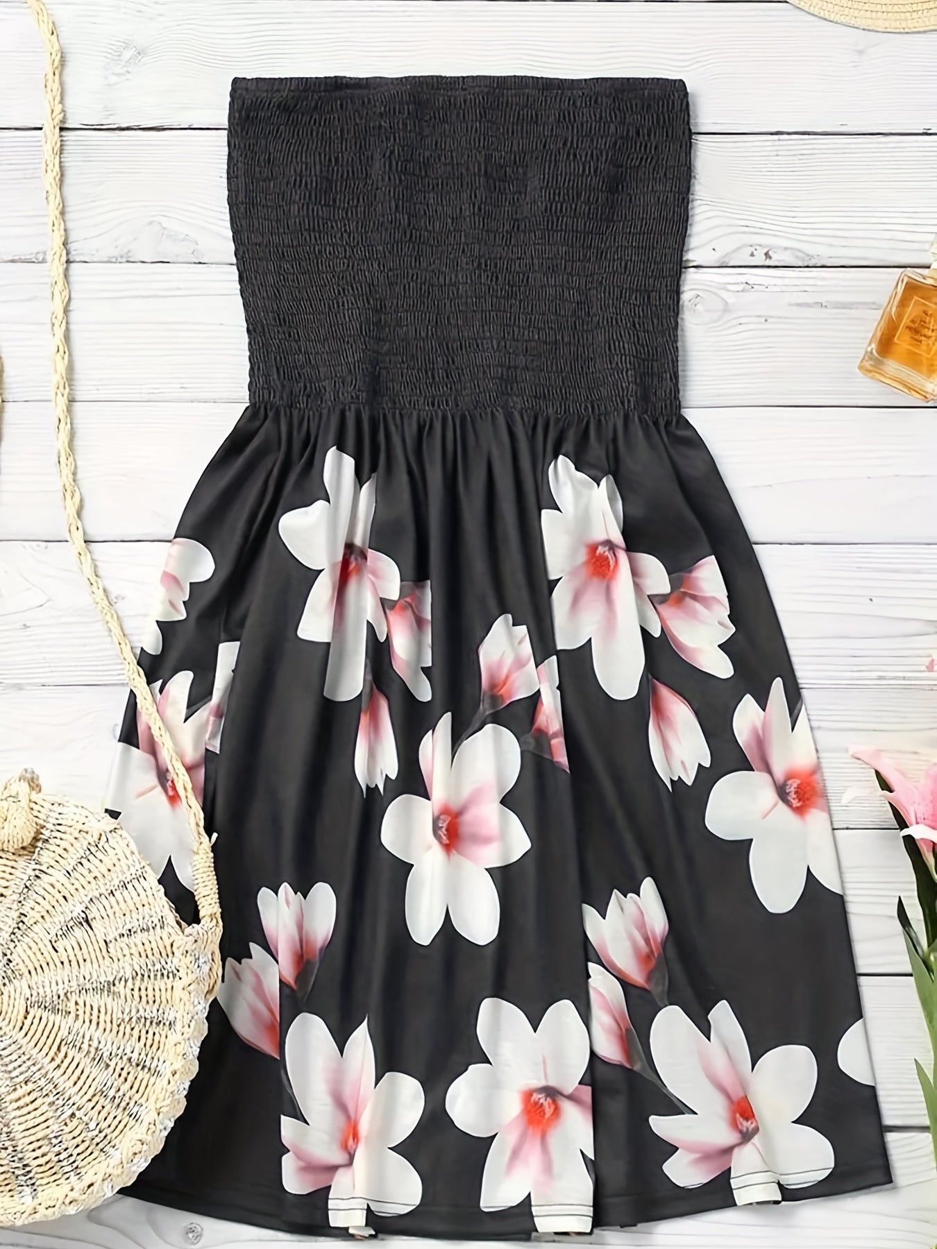 Floral Print Tube Dress Backless Casual Spring Summer