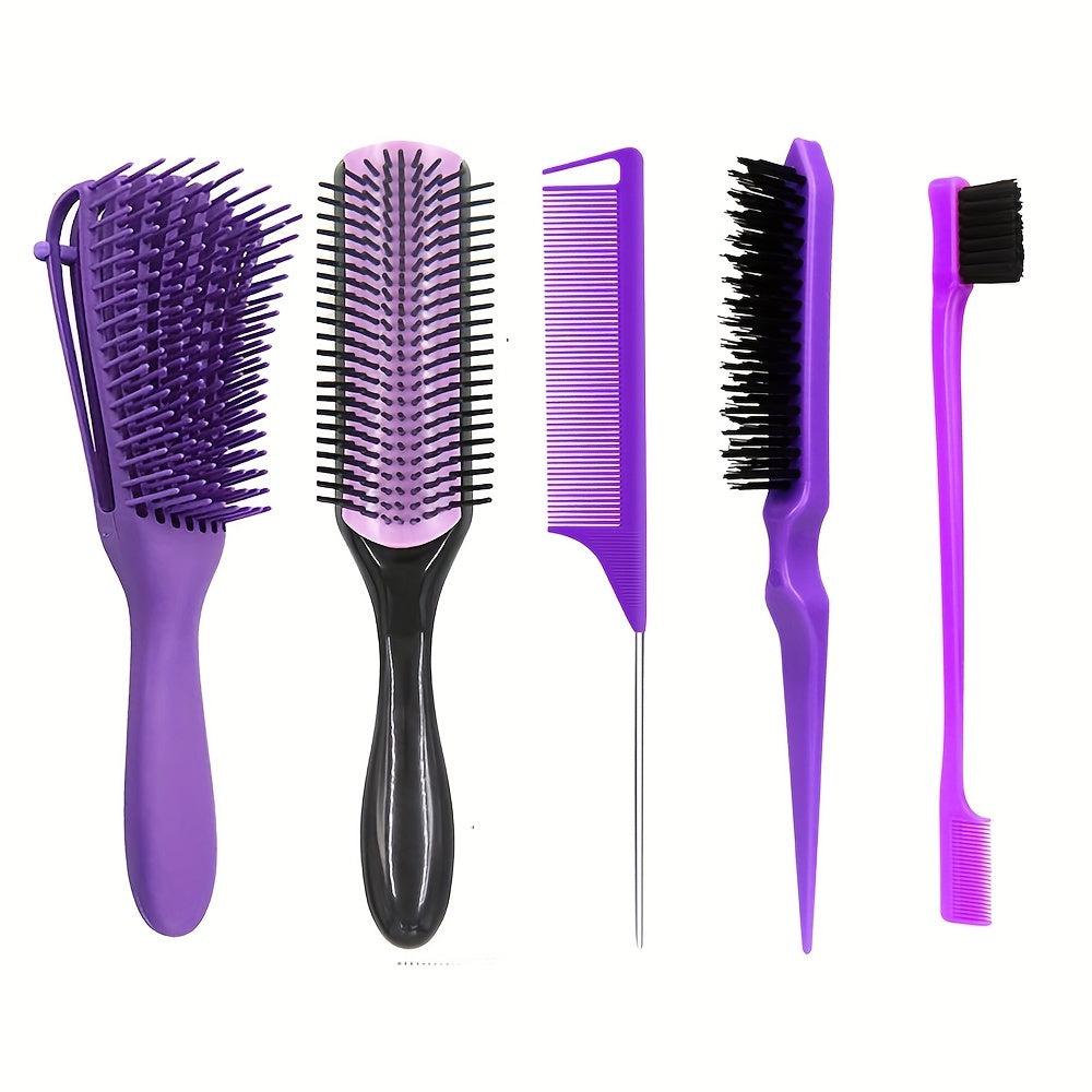 5Pcs Hair Styling Detangling Brush Set Soft Cushion Bristle Comb Edge Teasing