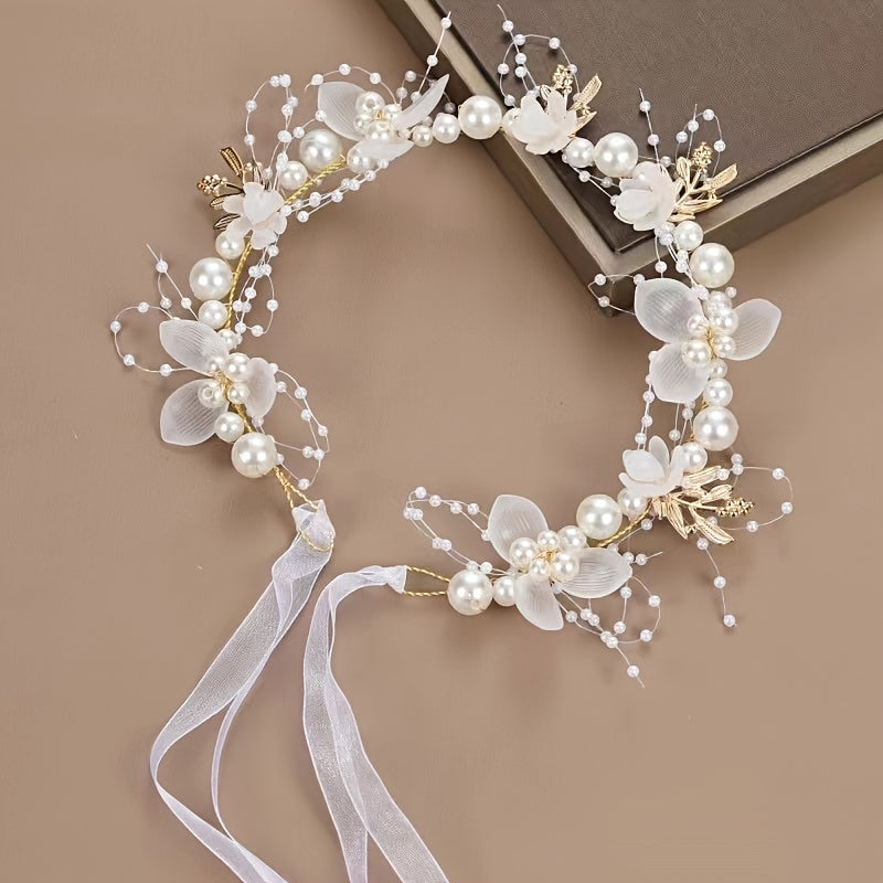 Golden Leaves Bridal Headband with Pearls