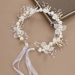 Golden Leaves Bridal Headband with Pearls